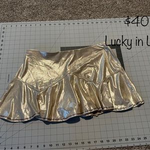 Lucky in Love Metallic Gold Flared Mini Skirt